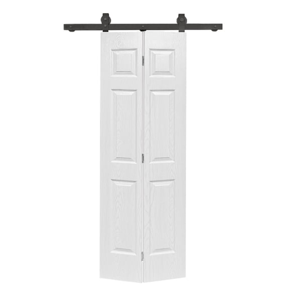 24 in. x 84 in. 6 Panel Hollow Core White Oak Finished MDF Composite Bi-fold Door with Hardware Kit