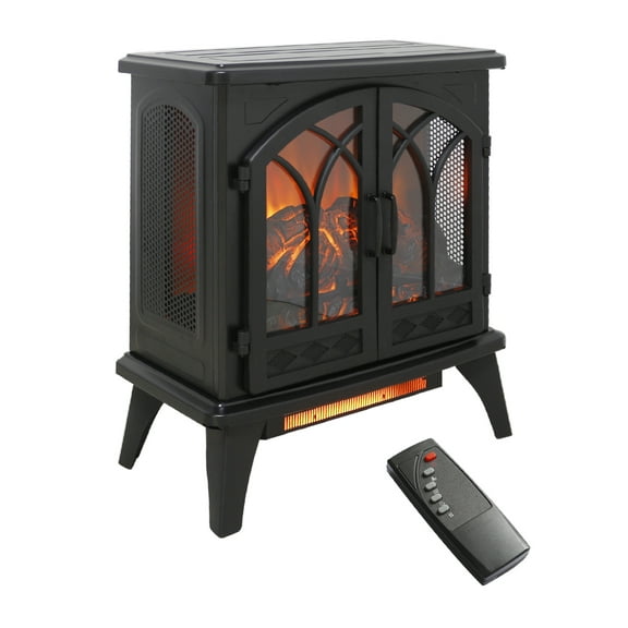 24 inch 3D Flame Electric Infrared Fireplace Stove with control Powder Coated + Electric + yes + Antique Black + Vent Free + yes + Freestanding + Tempered Glass+Sheet Metal + Electric