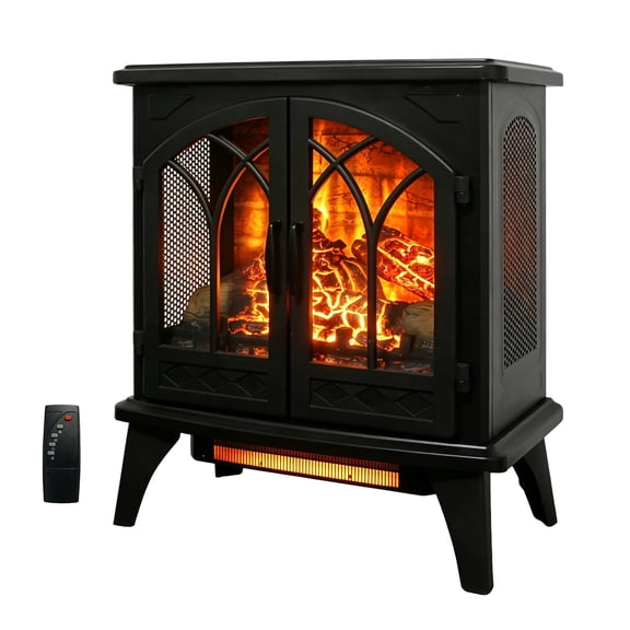 24 inch 3D Flame Electric Infrared Quartz Fireplace Stove with Remote Control for Room Heating, Antique Black