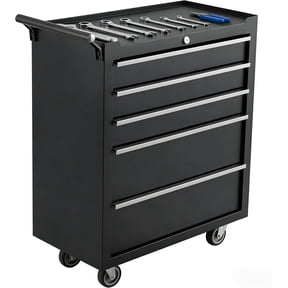 24-inch, 5-Drawer Rolling Tool Chest, with Lock System, Portable Tool Box with Wheels, Secure Storage Cabinet for Warehouse, Workshop, and Repair Shop, Black