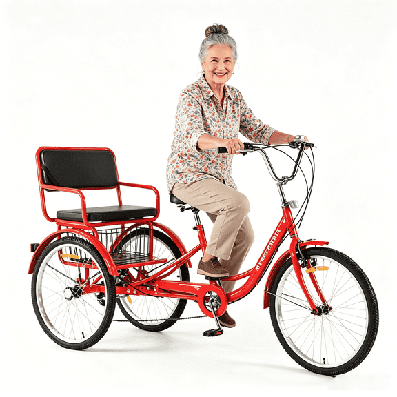 WEIMMIN Tricycle Adult 24 inch 7-Speed 550 lbs Heavy Duty Red