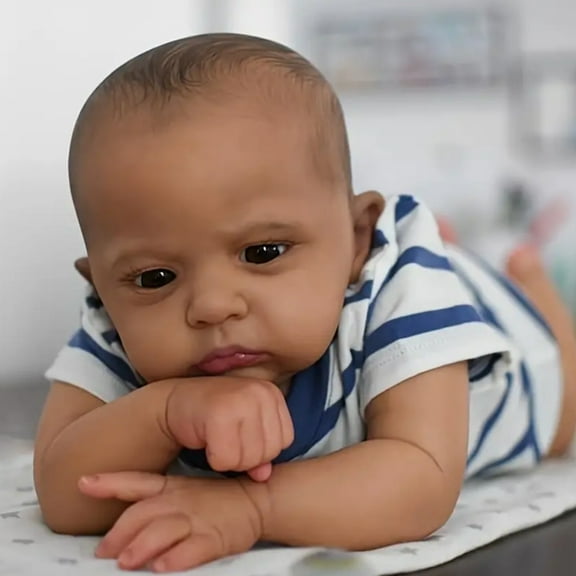 24 inch Already Painted Finished Doll Reborn Baby Dark Brown Skin Painted Hair Lifelike 3D Skin