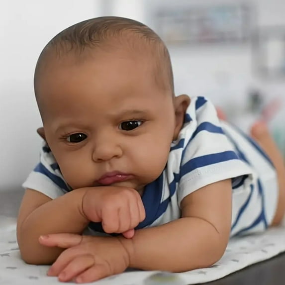 24 inch Already Painted Finished Doll Reborn Baby Dark Brown Skin Painted Hair Lifelike 3D Skin