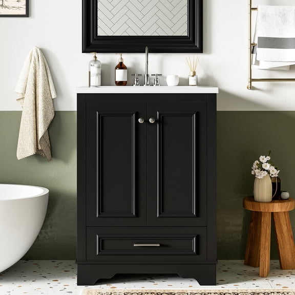 24-inch Black Bathroom Vanity - Multifunctional Storage with Drawers - Bathroom Neatness - Exquisite Craftsmanship