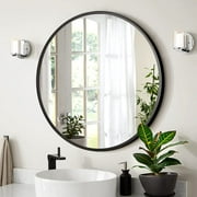 24 inch Black Round Mirror, Wall Mounted Bathroom Mirror with Metal Frame, Modern Home Decor