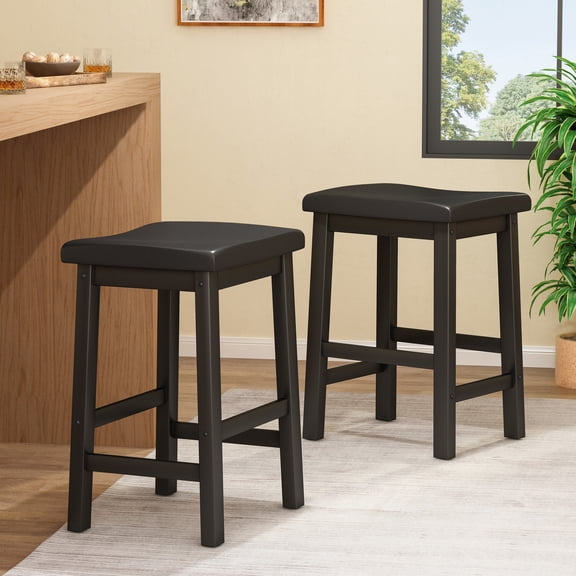 24 - inch Black Wood Saddle Counter Stool for Serving Space Eases the Process of Entertaining Guests
