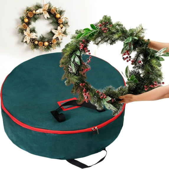 24 inch Christmas Wreath Storage Bag - Foldable Round Design with Handle, Durable 600D Oxford Polyester, Large Capacity for Bell Wreaths, Protects Decor During Storage, Easy to Carry, B
