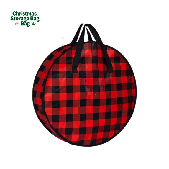 24 inch Christmas Wreath Storage Bag, Heavy Duty Organizer with Durable Handles, Dustproof Plastic Bag, Foldable Round Wreaths Storage Container for Holiday Christmas Decorations, Red