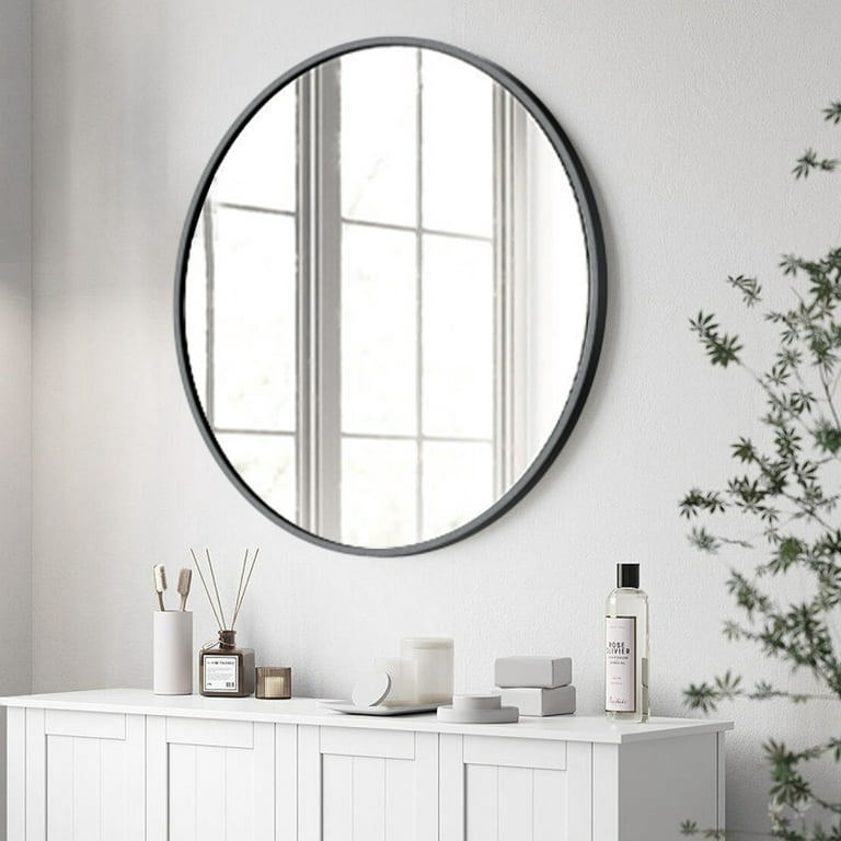 Black Round Wall Mirror for Bathroom - 24'' X 24'' Stainless Steel Metal  Frame Mirror for Wall Black Wall Mounted Mirror