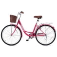 thumbnail image 1 of Viribus 24 inch City Cruiser Bicycle with Carbon Steel Frame Dual V Brakes Basket,Commute Bike for Women Adults,Pink, 1 of 11