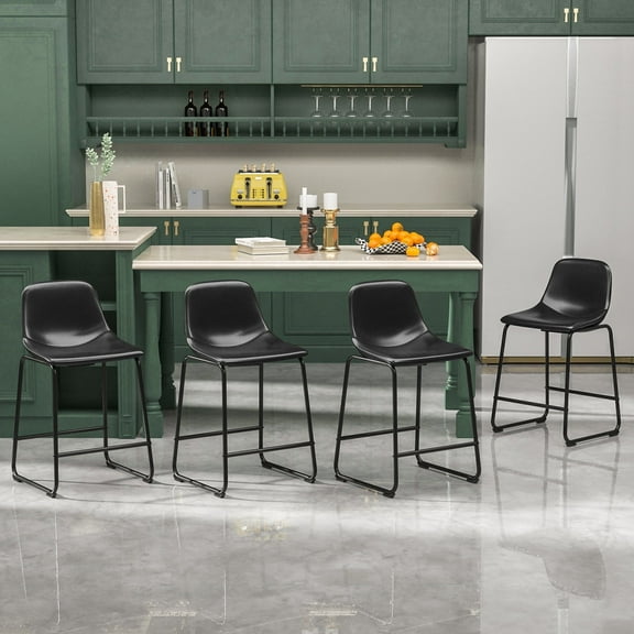 24 inch Commercial Grade PU Leather Bar Stools Counter Height Stools with Back in Black, Set of 4
