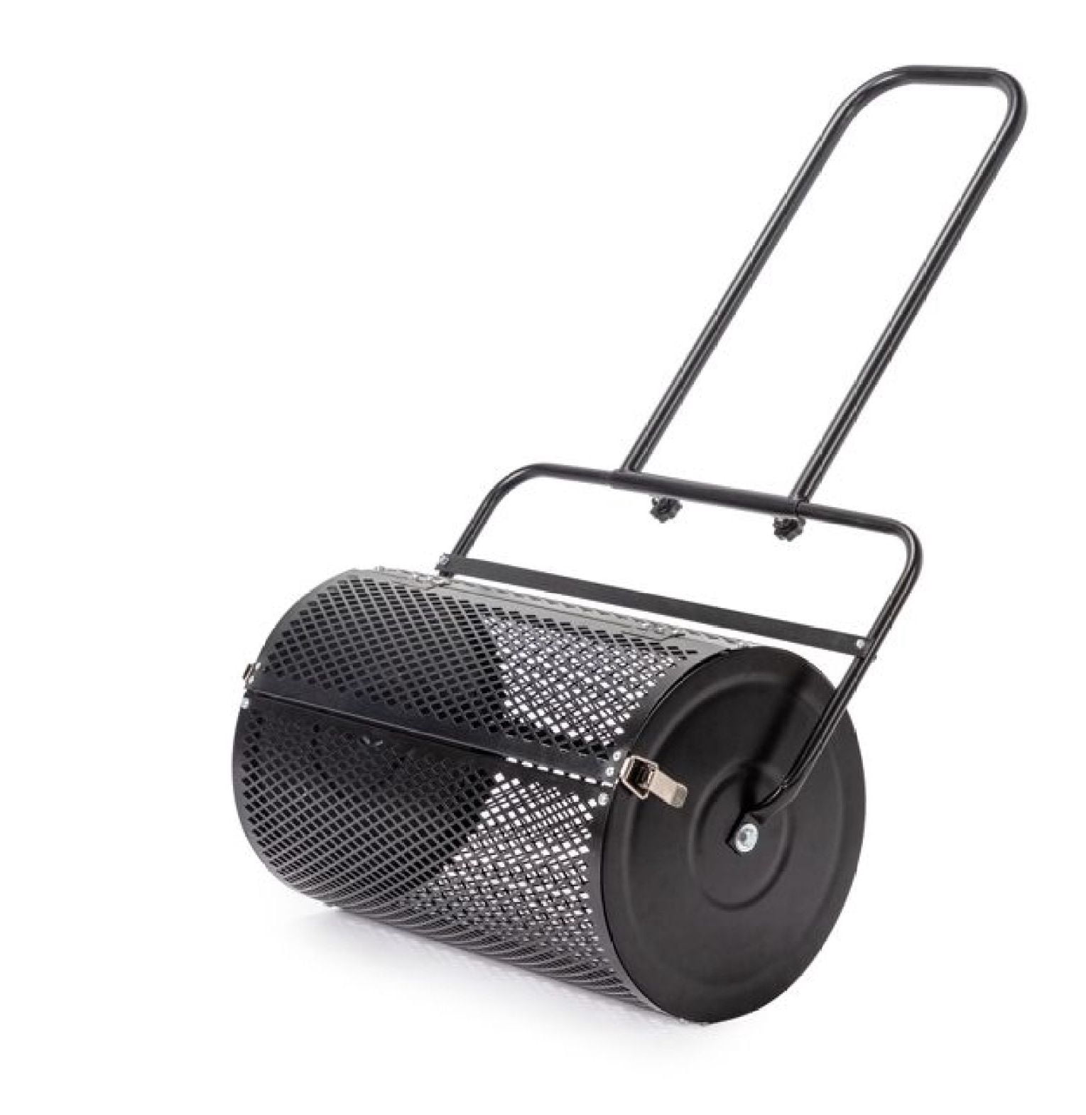 24 inch Compost Spreader for Lawn, Garden Peat Moss with Double Side Latches, Powder Coated Steel Mesh Basket for Topdressing & Seedling, Black