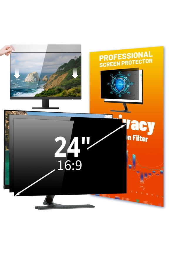 24 inch Computer Privacy Screen Filter, Desktop Monitor Privacy Film for 16:9 Aspect Ratio Monitor Screen Protector, Removable Monitor Shield Anti-Glare Scratch, Anti Blue Light Protector