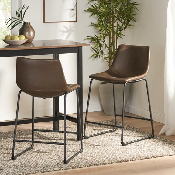 24-inch Counter Height Bar Stools Set of 2, Modern PU Leather Stool for Kitchen Island or Home, Kitchen Bar Chairs with Metal Frame