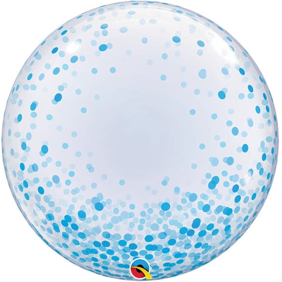 24 inch Deco Bubble - Blue Confetti Dots Qualatex Bubble Balloon - Party Supplies Decorations