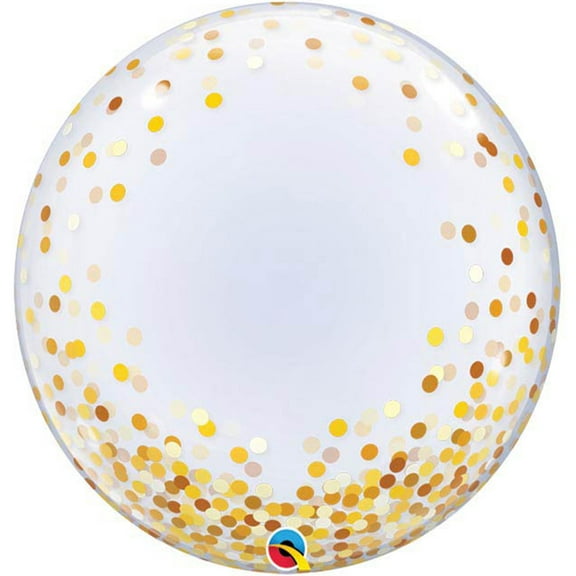 24 inch Deco Bubble - Gold Confetti Dots Qualatex Bubble Balloon - Party Supplies Decorations