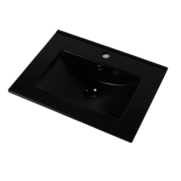 24 - inch Deep Black Ceramic Countertop Sink | Ideal for Home Bathroom Use | High - temperature Fired and Pre - drilled | Simple to Install on Cabinet