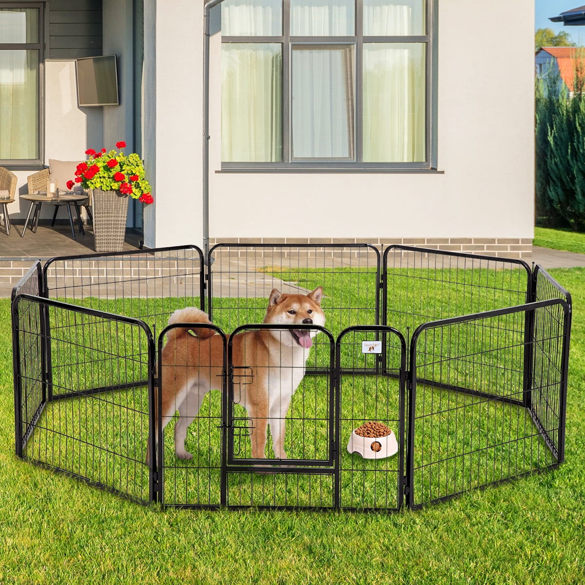 24 inch Dog Fence Outdoor Heavy Duty Pet Dog Playpen for Large Dogs 8 Panel Foldable Dog