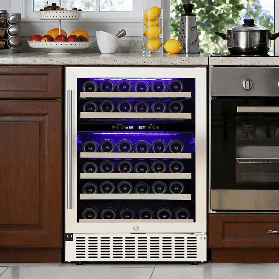 Auseo 24 inch Dual Zone Wine Cooler Refrigerator, 46 Bottle 156 Can Built-in Wine Fridge with Touch Control & Safety Lockfor Home or Office