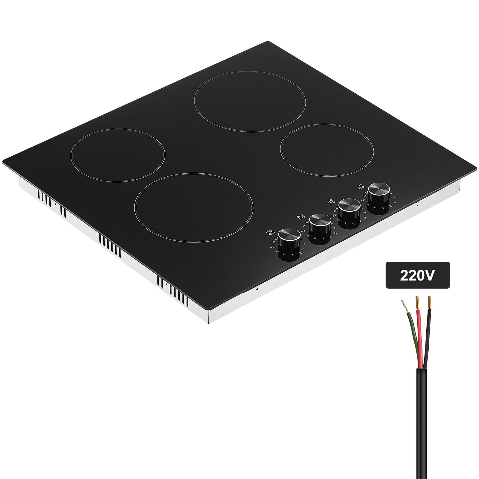 24 inch Electric Cooktop Built-in Stove Burner, 220-240V, Power 6000 W, 6000W High Power, 6000W Ceramic Top Radiant Cooktop, Safer routing, cleaner installation, and dependable power management
