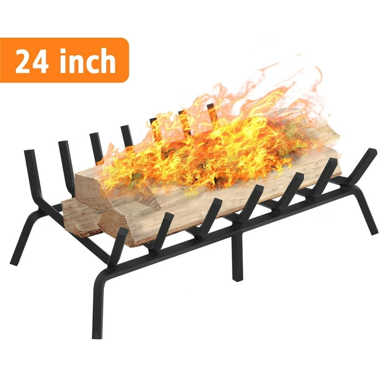 24 inch Fireplace Grate Cast Iron Fireplace Log Grate Rack Heavy Duty Steel  Holder 3/4 Bar Fire Grates Wrought Iron Wood Stove Holder Firewood