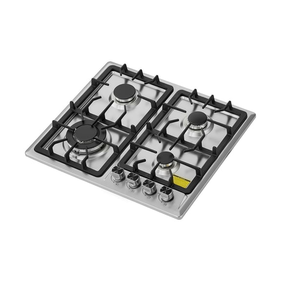 24 inch Gas Cooktop 4 Burners, Stainless Steel Stove Top, 27000BTU Built-in Gas Stove, NG/LPG Convertible, Thermocouple Protection for Kitchen RVs