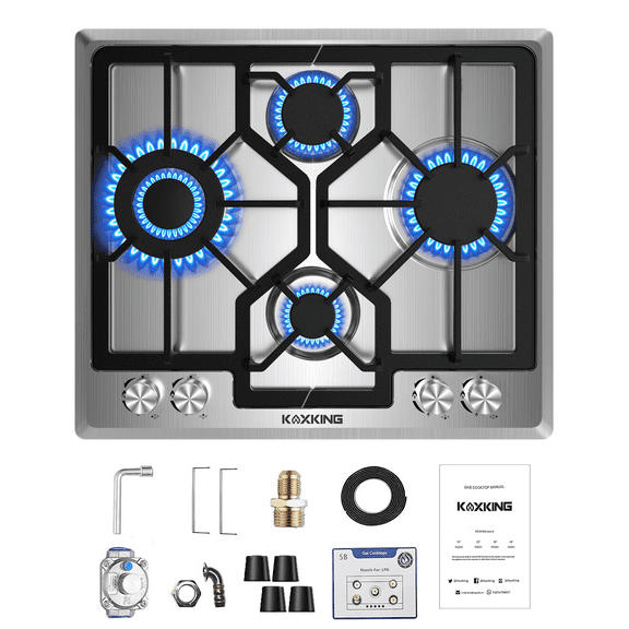 24 inch Gas Cooktop, Bulit-in Gas Stove Top with 4, 24 Inch NG/LPG Convertible Cooktops, Four Burner Propane Cooktop with Thermocouple Protection, Stainless Steel