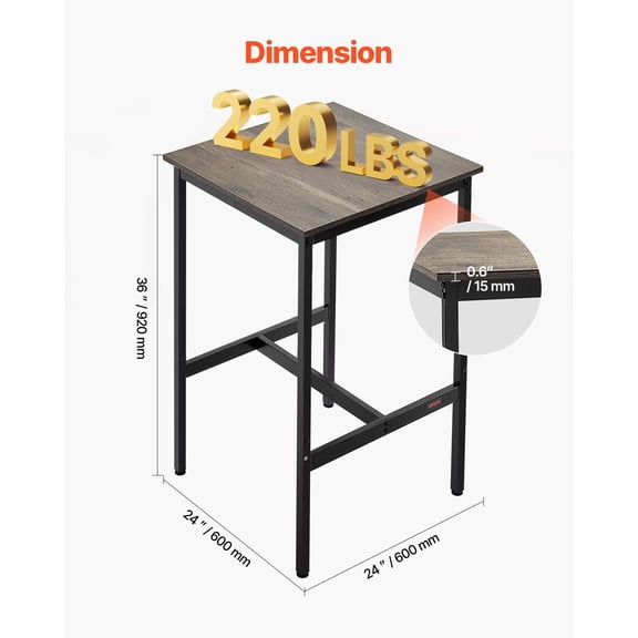 24 inch Height Bar Table, Pub Table Cocktail Table, Counter Height Desk for Kitchen, Dining, Coffee Bar