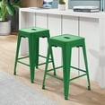 thumbnail image 1 of 24 inch High Barstools Set of 2, Counter Height Metal Bar Stools, Indoor/Outdoor Stackable Bartool Industrial Backless Stools(Green), 1 of 8