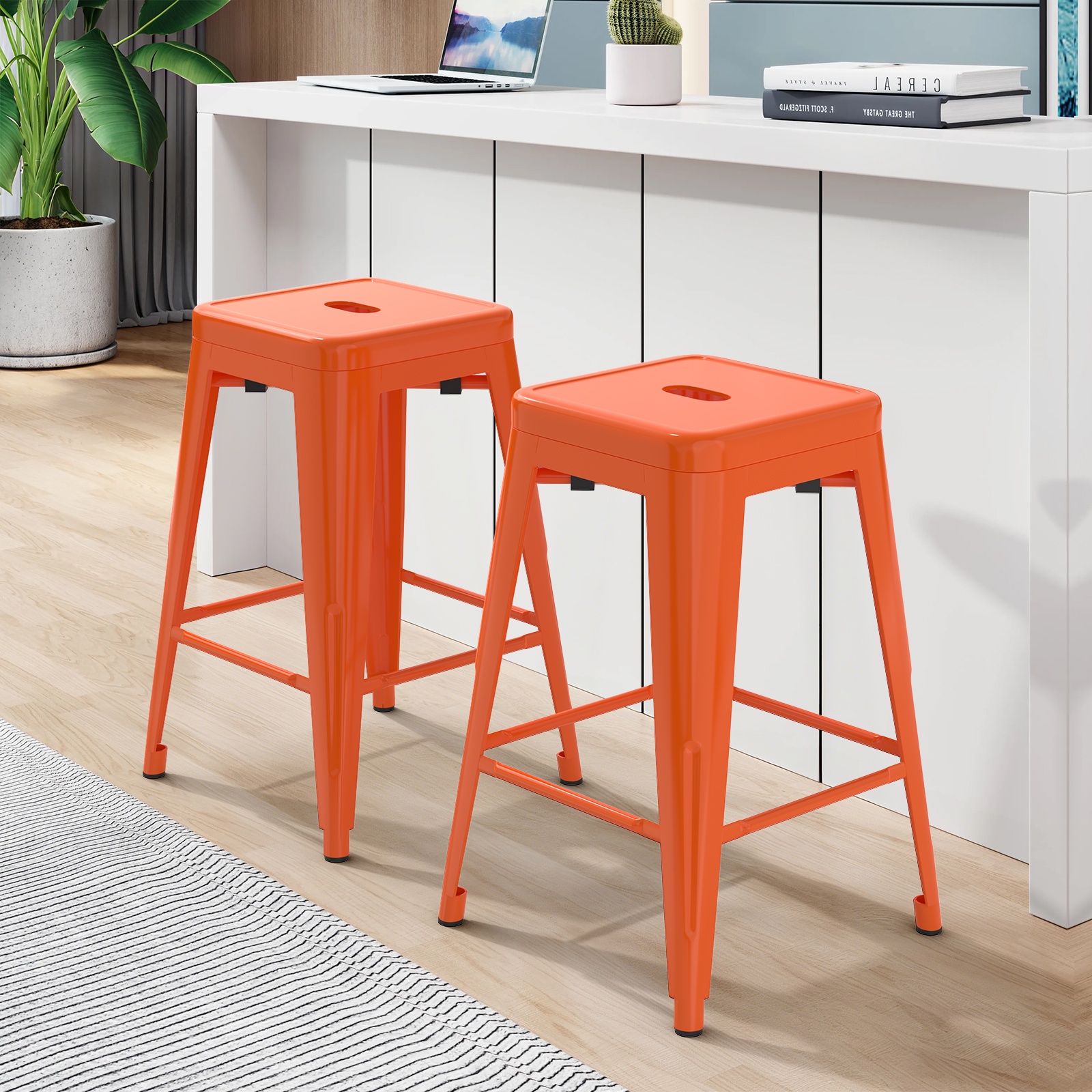 24 inch High Barstools Set of 2, Counter Height Metal Bar Stools ...