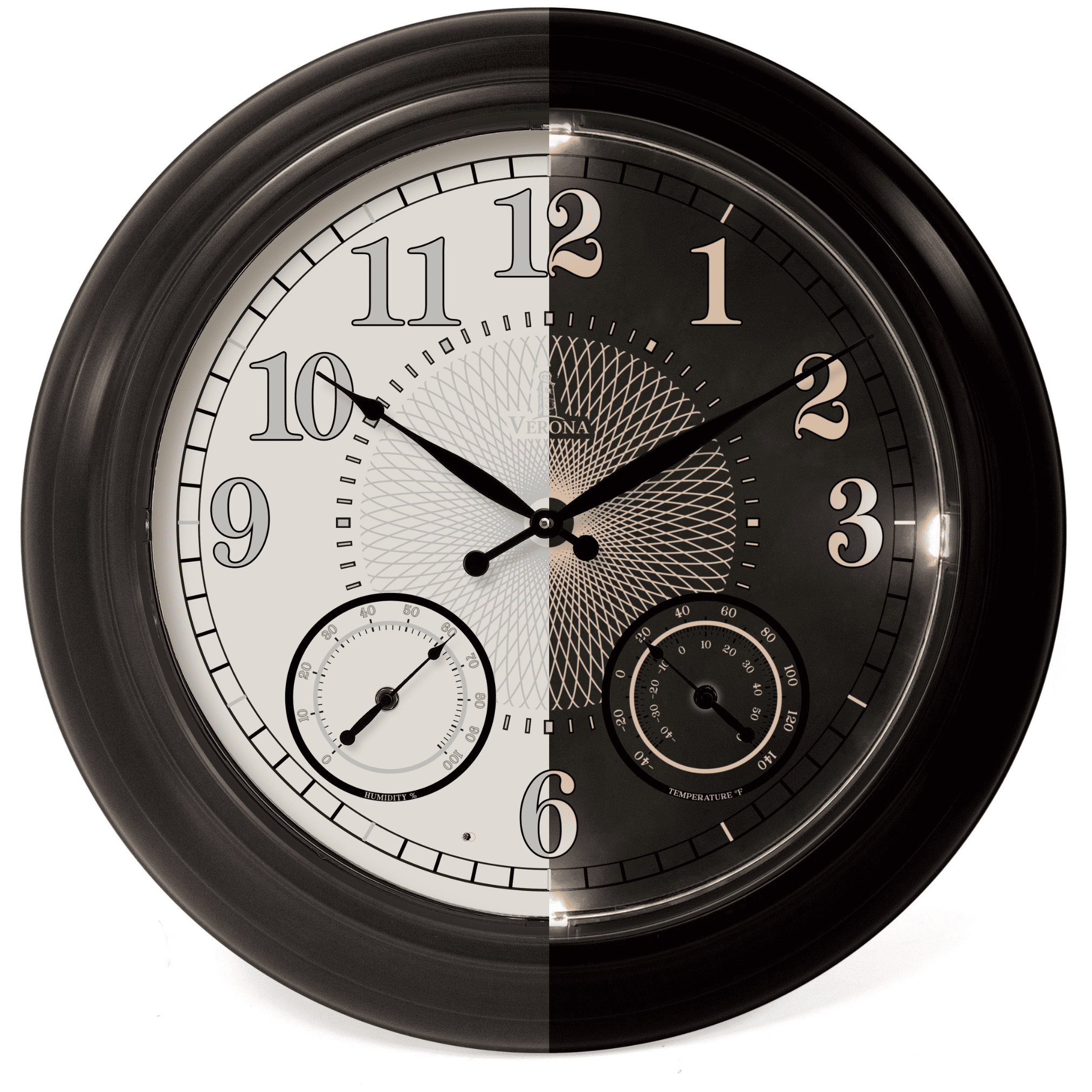 24 inch Illuminated Outdoor Clock for Patio, Waterproof with Thermometer - Large Night Light Wall Clock with Smart LED Sensor, Temperature and Humidity - Weatherproof & Easy to Read for Patio & Home