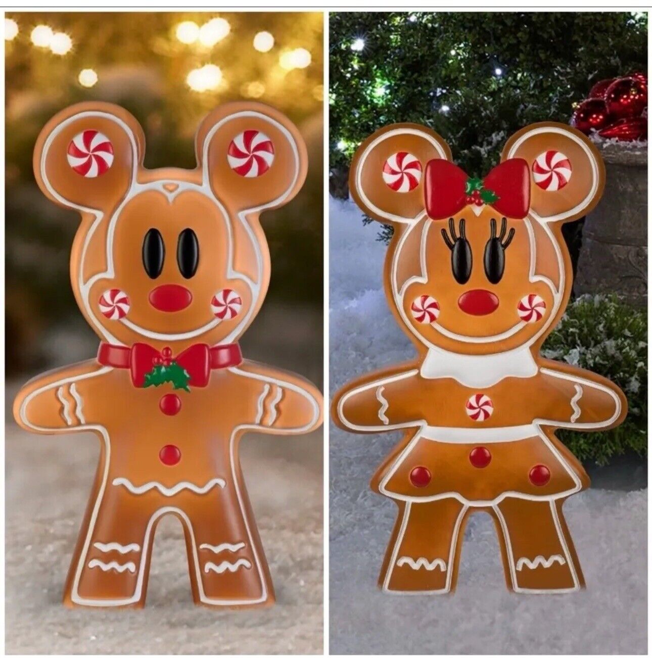 24 inch LED Lighted Gingerbread Mickey and Minnie Mouse Blow Mold