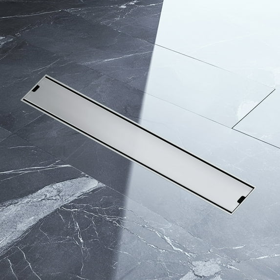 24 inch Linear Shower Drain with Removable Square Hole Panel by Using Brushed 304 Stainless Steel Process, Linear Drain Equipped with Adjustable Feet and Hair Strainer