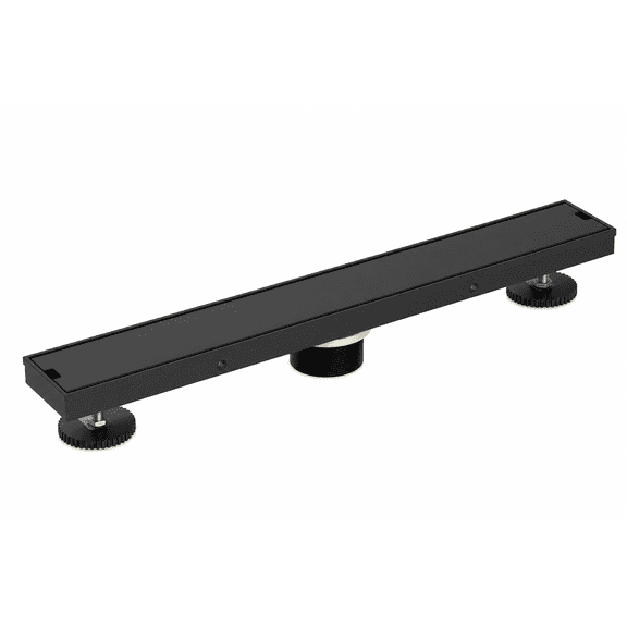 24 inch Linear Shower Drain with Removable Square Hole Panel by Using Matte Black 304 Stainless Steel Process, Linear Drain Equipped with Adjustable Feet and Hair Strainer