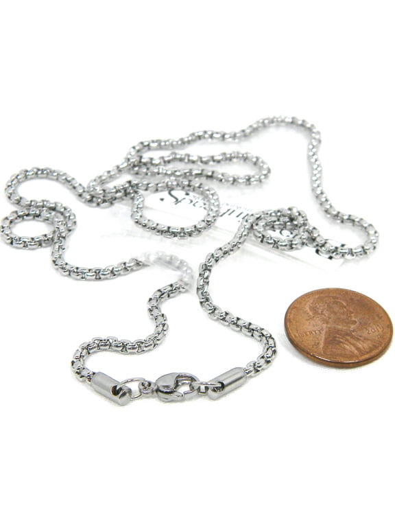 24 inch Long Hypoallergenic 304 Grade Stainless Steel 2mm Silver Box Chain Necklace with Lobster Clasp