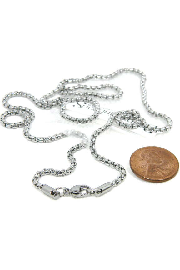 24 inch Long Hypoallergenic 304 Grade Stainless Steel 2mm Silver Box Chain Necklace with Lobster Clasp