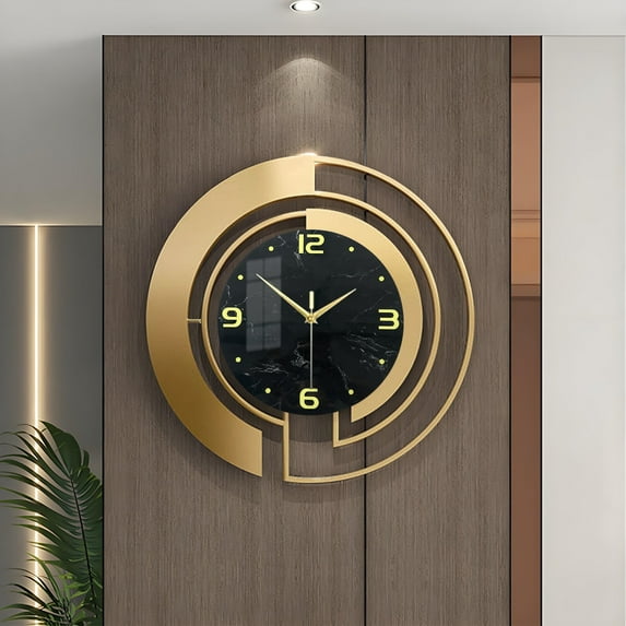 24 inch Luxury Gold & Black Metal Wall Clock - Marble Pattern Silent Quartz Clock, Modern Art Hollow Large Size Decorative Wall Clock for Living Room / Bedroom (No Battery)