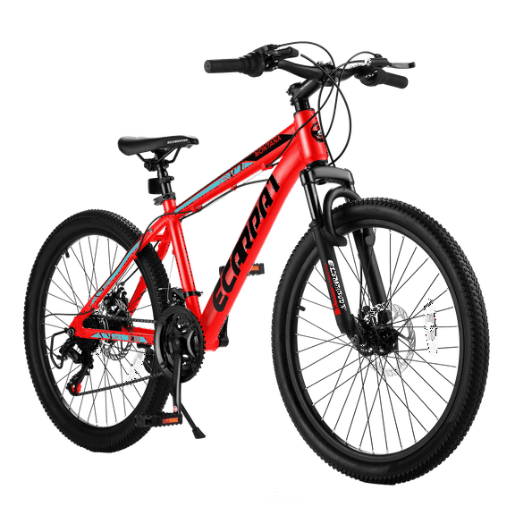 24 inch Mountain Bike Bicycle for Adults Aluminium Frame Bike Shimano 21-Speed with Disc Brake-Red