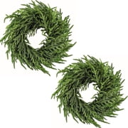 24-inch Norfolk Pine Door Wreath, Realistic-Feel Norfolk Pine Wreath, Artificial Green Holiday Decorative Wreath, Suitable for Home Decor 2-Piece Set