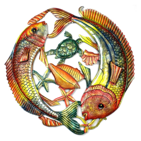 24 inch Painted Two Fish Jumping Croix des Bouquets