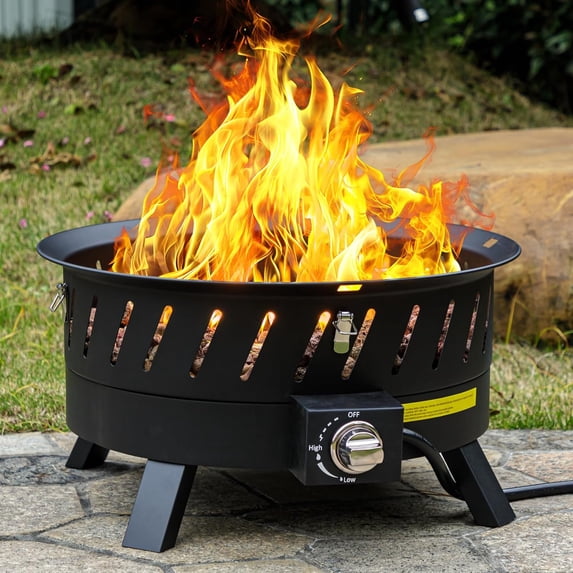 24 inch Portable Propane Fire Pits, Gas Fire Pit Bowl for Outside with Lid & Handle