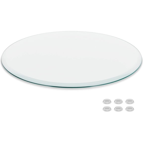 24 inch Round Glass Table Top - Clear Tempered Glass Surface Protector - Safe Beveled Edge - Coffee, Dining and End Table