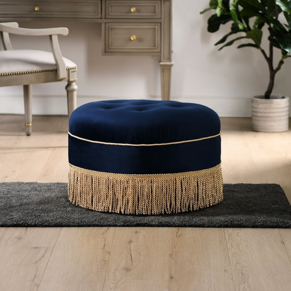 24 - inch Round, High - quality Velvet - 11 - layer Plywood Structure - Bedroom Accent - Buttoned Seat Design