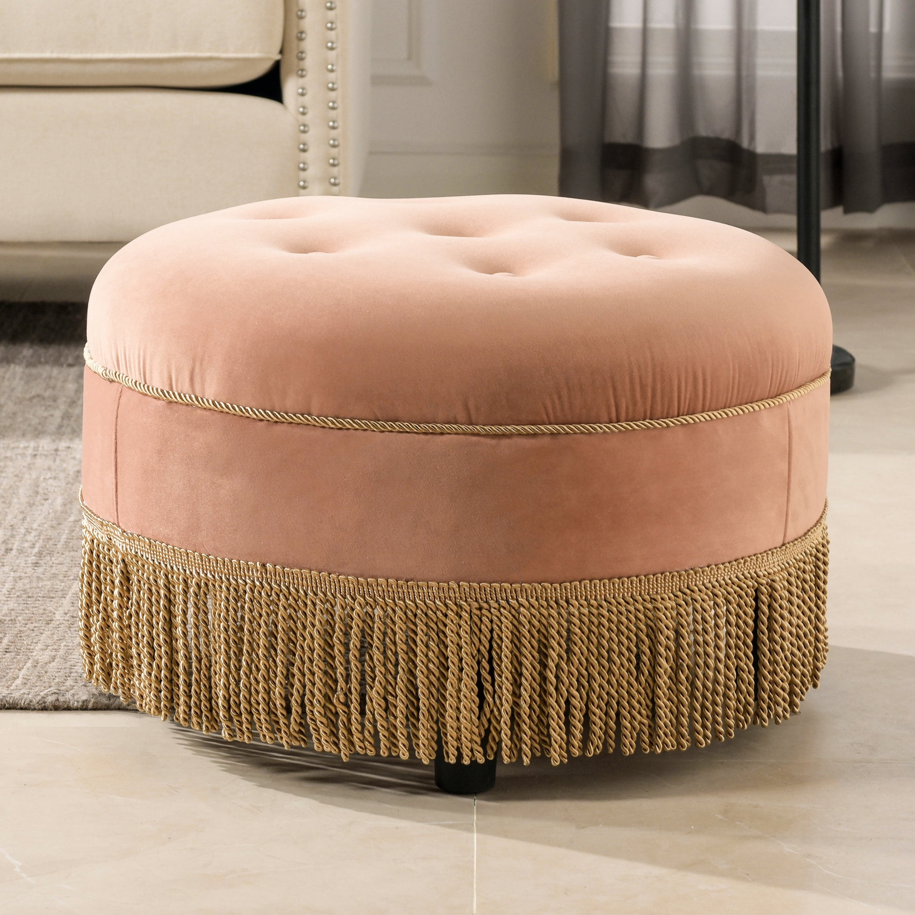 24 - inch Round Orange Velvet Ottoman+11 - layer Plywood"-"Outdoor ...