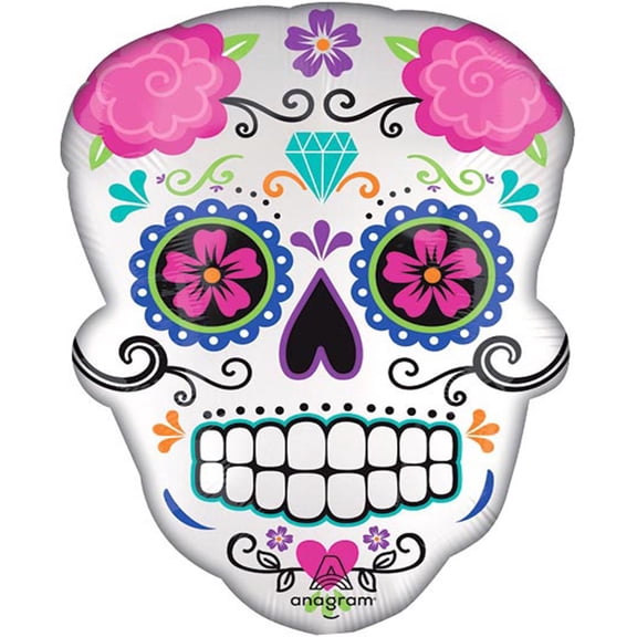 24 inch Satin Sugar Skull Foil Mylar Balloon - Party Supplies Decorations
