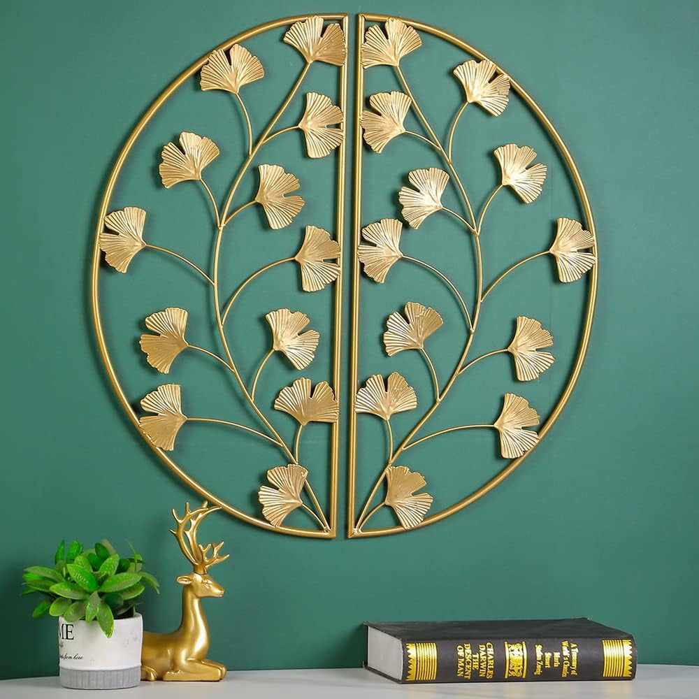 24 inch Set of 2 Gold Metal Wall Decor, Hanging Wall Decor, Home Ginkgo ...
