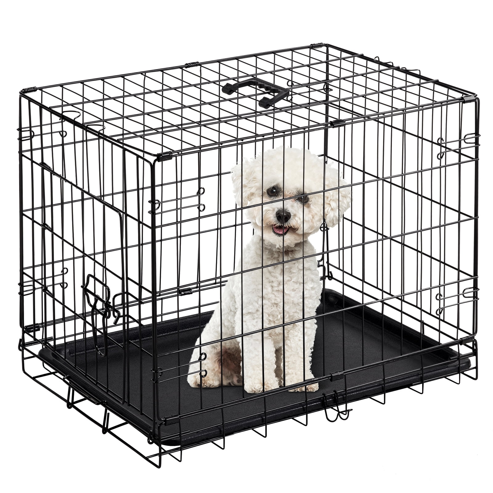 24 inch Single door Dog Cage  durable metal pet kennel, secure lock, collapsible design, removable tray for easy cleaning, portable puppy cage  24"X 16.5" x18.5"