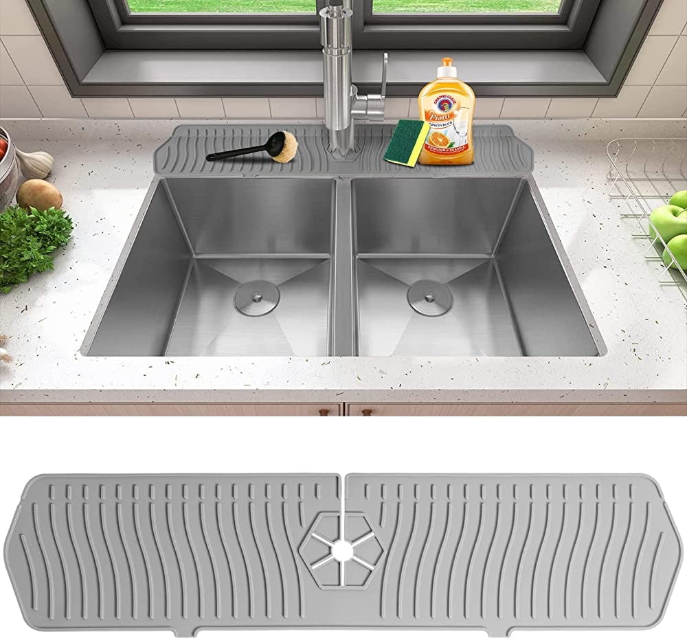 Burfocus Kitchen Sink Splash Guard, Silicone Faucet Handle Drip Catcher  Tray Silicone Faucet Mat Kitchen Sponge Holder for Kitchen Sink Accessories  Sink Protectors for Kitchen Sink （Black24 x 5.5） - Yahoo Shopping