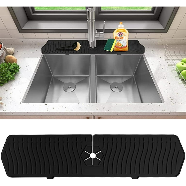 Kitchen Sink Splash Guard Mat, Silicone Faucet Drip Catcher Tray