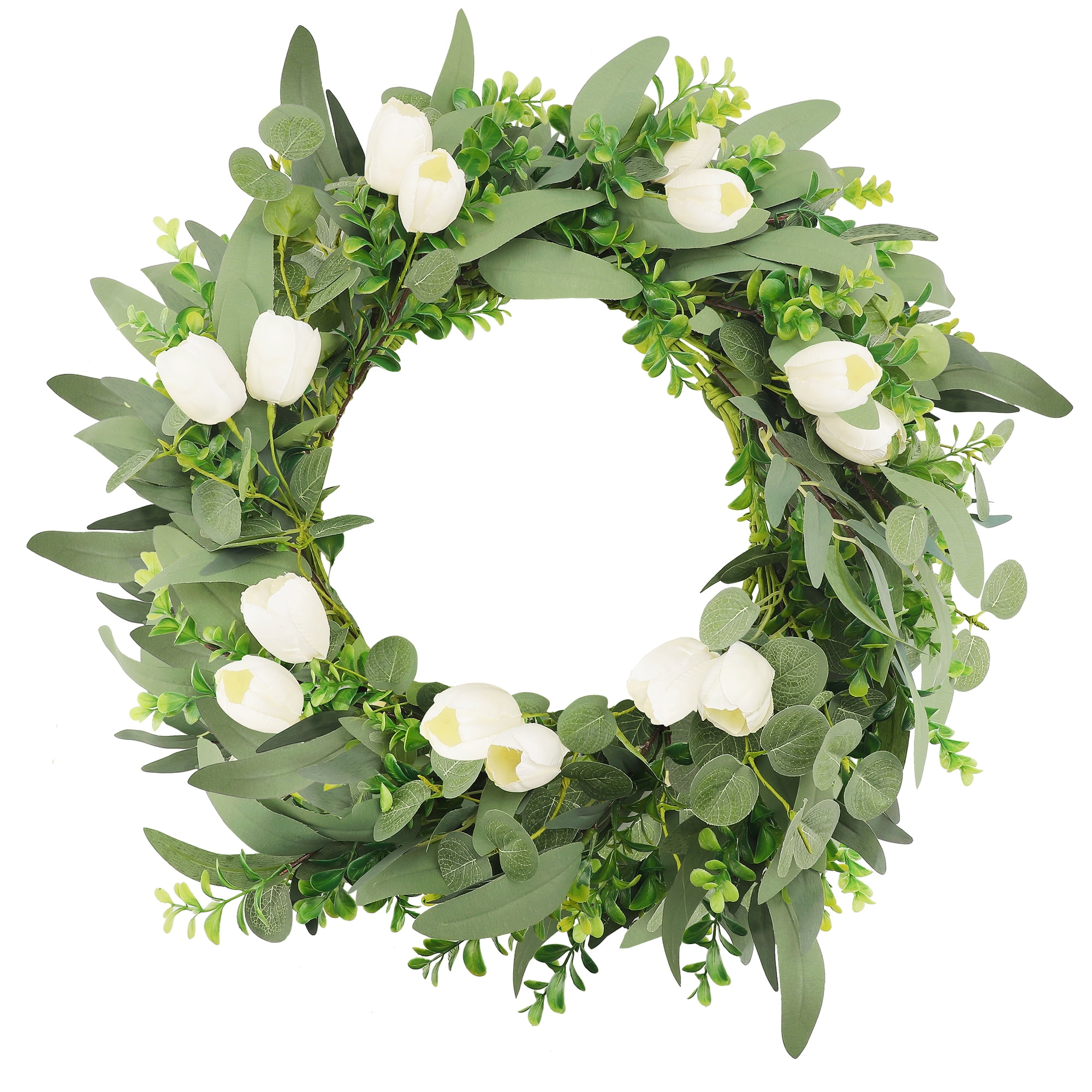 24 inch Summer Wreath Tulip Wreath with Olive Leaves Eucalyptus Leaves ...